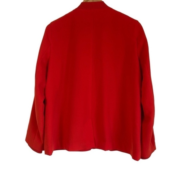 H&M Vivid Coral Red Zip up Bomber Style Minimalist Jacket Preppy Fall Coat Sz 8 - Picture 7 of 16